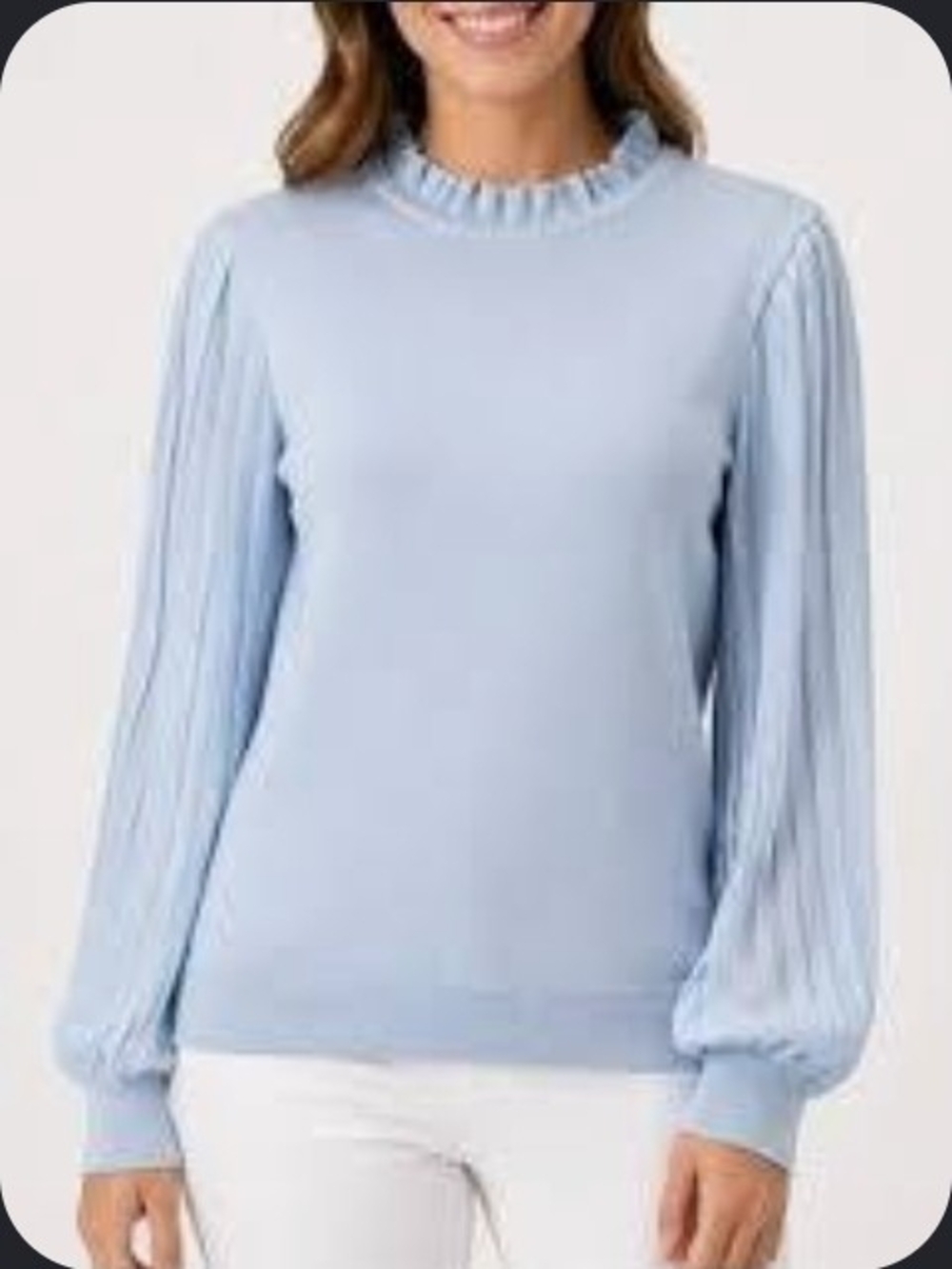 Adrianna Papell Pleated Chiffon Balloon Sleeve Knit Sweater Blouse Sz M